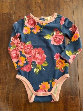 Matilda Jane Navy Floral Long Sleeve One-Piece with Pink Trim
